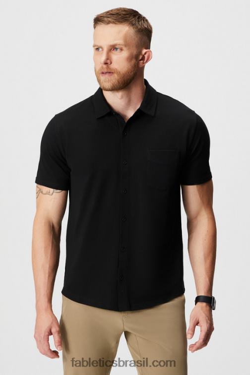 Fabletics preto 420HR3535 o botão de manga curta traço para cima homens