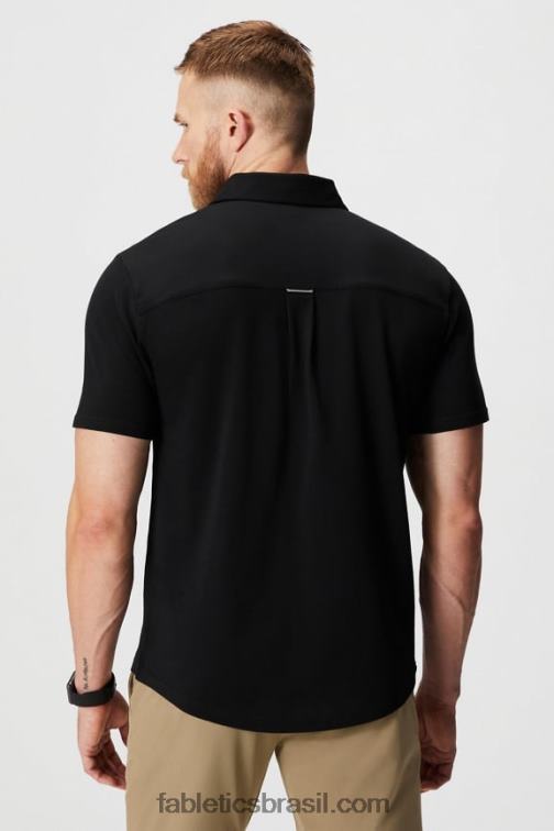 Fabletics preto 420HR3535 o botão de manga curta traço para cima homens