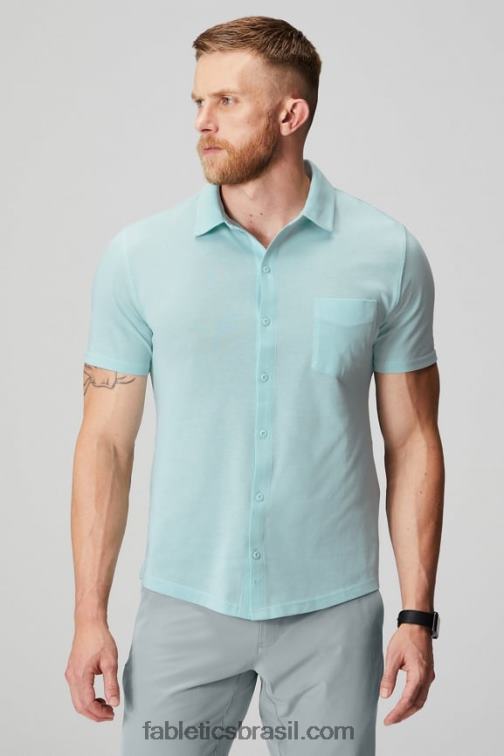 Fabletics urze azul nórdica 420HR3537 o botão de manga curta traço para cima homens