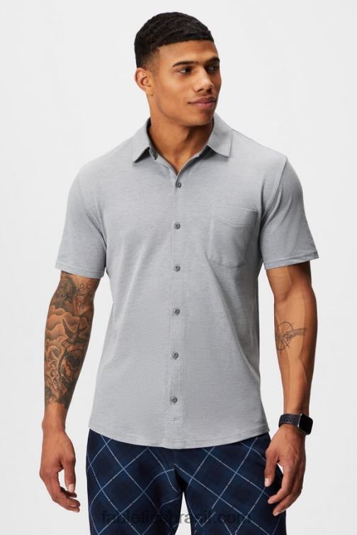 Fabletics urze cinza clássico 420HR3539 o botão de manga curta traço para cima homens