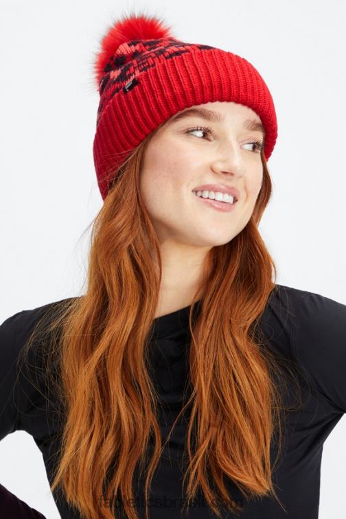 Fabletics leopardo cereja elétrico/cereja elétrica 420HR3021 gorro de pompom de malha de cabo mulheres