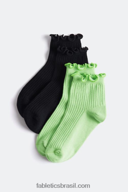 Fabletics wasabi/preto 420HR2985 Pacote com 2 meias de 4'' de borda de alface sem costura em nuvem mulheres