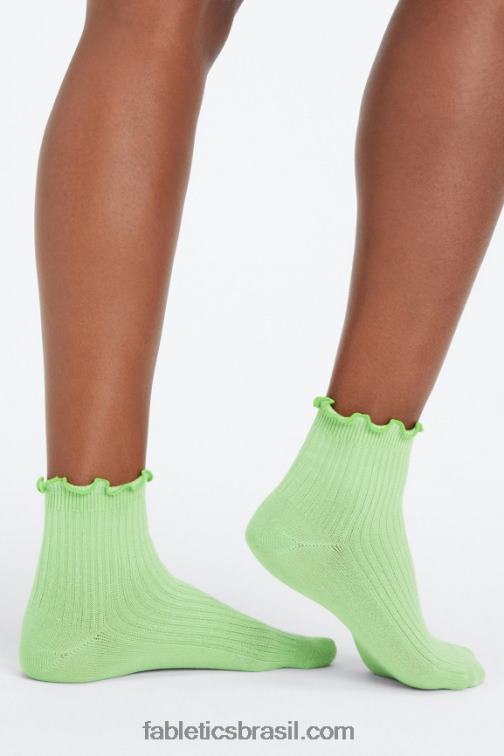 Fabletics wasabi/preto 420HR2985 Pacote com 2 meias de 4'' de borda de alface sem costura em nuvem mulheres