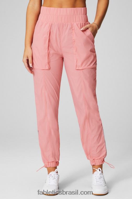 Fabletics blush vermelho/prata reflexivo 420HR7 calça de náilon de cintura ultra alta mulheres