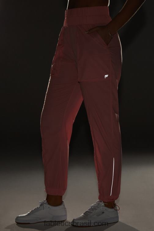 Fabletics blush vermelho/prata reflexivo 420HR7 calça de náilon de cintura ultra alta mulheres