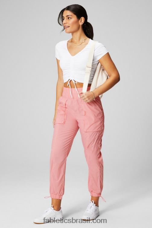 Fabletics blush vermelho/prata reflexivo 420HR7 calça de náilon de cintura ultra alta mulheres