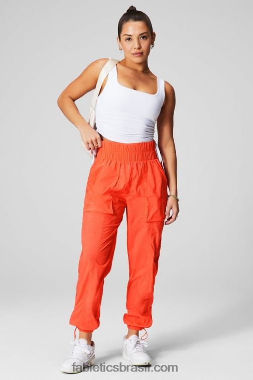 Fabletics laranja paixão/prata reflexivo 420HR6 calça de náilon de cintura ultra alta mulheres
