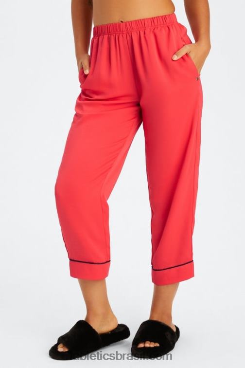 Fabletics morango vermelho/preto 420HR51 calça cropped ecosatin mulheres