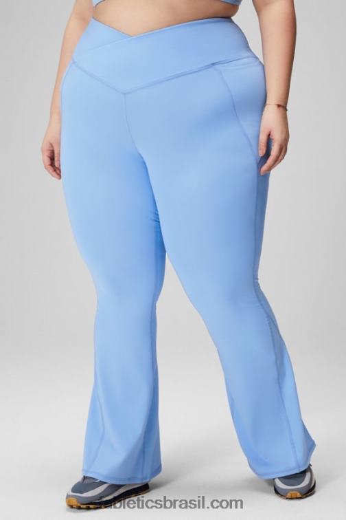 Fabletics preto/prata reflexivo 420HR45 flare cruzado cintura alta mulheres