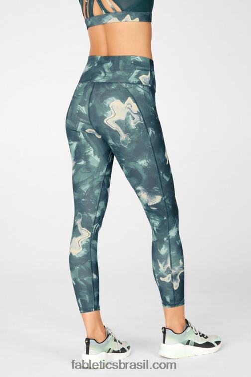 Fabletics baía enevoada/branco clássico 420HR709 define powerhold cintura alta 7/8 legging 33 mulheres