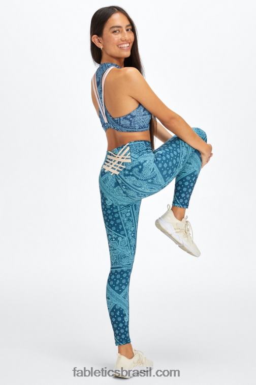 Fabletics bandana/tapioca nova azul 420HR849 boost powerhold cintura alta 7/8 legging 60 mulheres