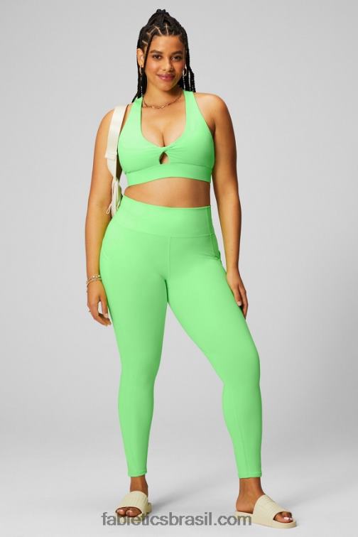 Fabletics brilho menta néon 420HR902 legging cintura alta oasis pureluxe 68 mulheres