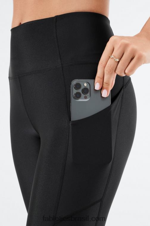 Fabletics brilho preto 420HR896 legging oasis pureluxe cintura alta brilho 7/8 mulheres