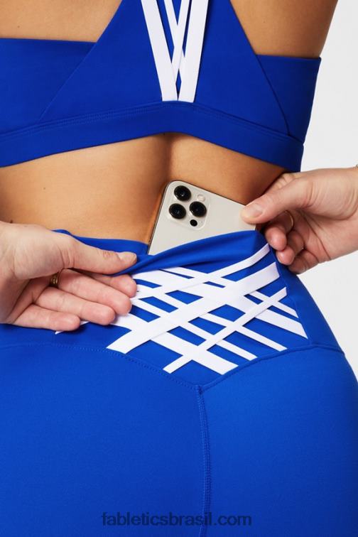 Fabletics celeste/branco clássico 420HR840 legging 7/8 cintura alta boost powerhold 58 mulheres