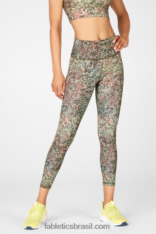 Fabletics clássico branco/creme/gráfico 420HR702 define powerhold cintura alta 7/8 legging 31 mulheres