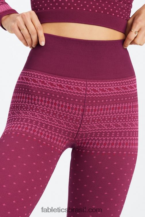 Fabletics merlot/multi 420HR1072 legging sem costuras fair isle cintura alta mulheres