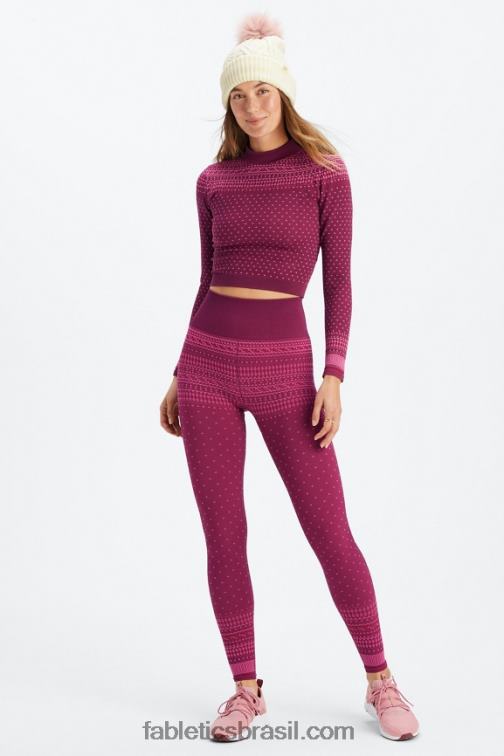 Fabletics merlot/multi 420HR1072 legging sem costuras fair isle cintura alta mulheres