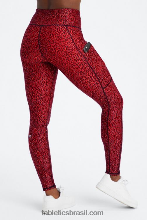 Fabletics mini leopardo elétrico cereja 420HR1036 Legging cintura alta com bolso therma-flex mulheres