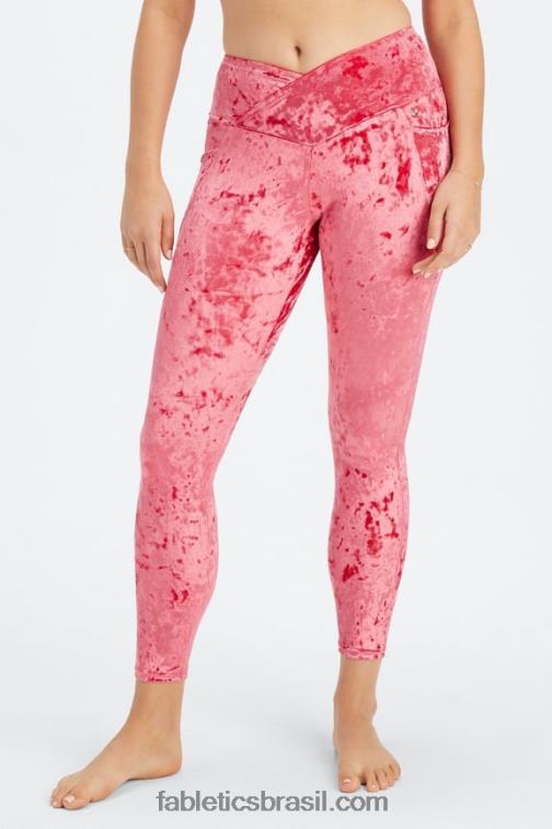 Fabletics morango vermelho 420HR1073 legging cruzada de veludo amassado mulheres