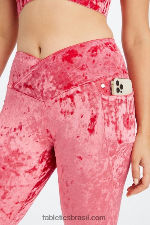Fabletics morango vermelho 420HR1073 legging cruzada de veludo amassado mulheres