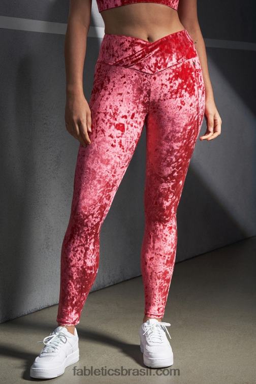 Fabletics morango vermelho 420HR1073 legging cruzada de veludo amassado mulheres
