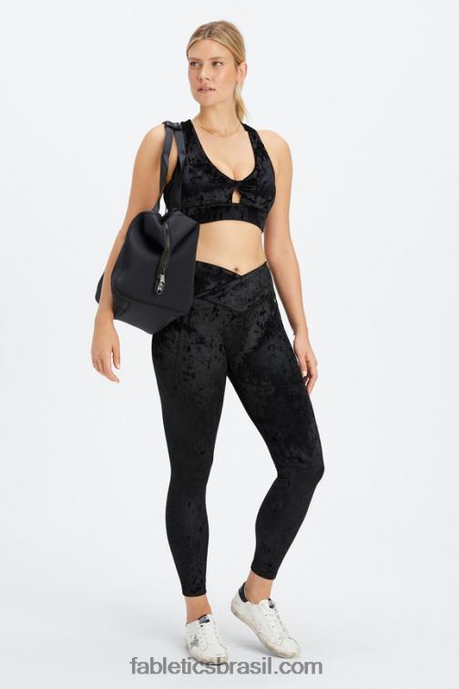 Fabletics preto 420HR1075 legging cruzada de veludo amassado mulheres