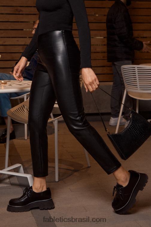 Fabletics preto 420HR1126 legging cintura alta de couro vegano mulheres