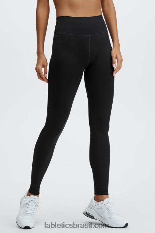 Fabletics preto 420HR1214 Legging de comprimento personalizado de cintura alta em malha esculpida mulheres