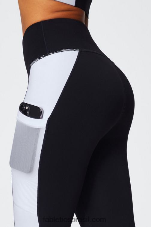 Fabletics preto/branco clássico 420HR743 legging cintura alta powerhold on-the-go 40 mulheres