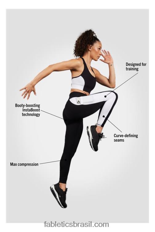 Fabletics preto/branco clássico 420HR743 legging cintura alta powerhold on-the-go 40 mulheres