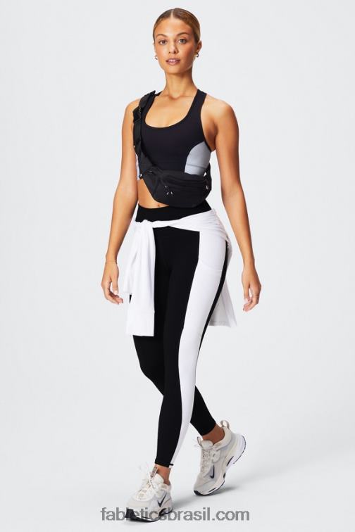 Fabletics preto/branco clássico 420HR743 legging cintura alta powerhold on-the-go 40 mulheres