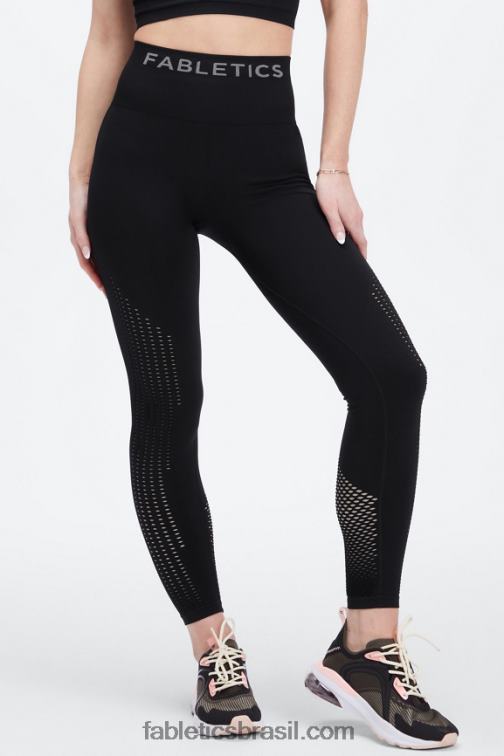 Fabletics preto/estanho 420HR1006 Sync legging cintura alta sem costura 7/8 mulheres