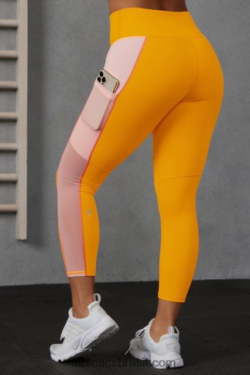 Fabletics sol da tarde/creme de manteiga rosa 420HR765 capri cintura alta powerhold on-the-go 44 mulheres