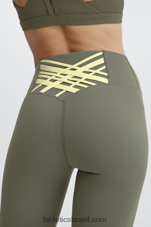 Fabletics verde ardósia/creme de limão 420HR925 boost powerhold cintura alta 7/8 legging 72 mulheres
