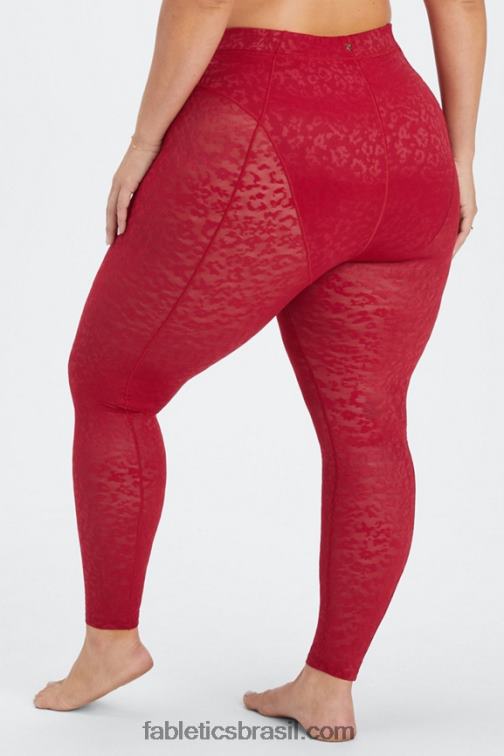 Fabletics vermelho escuro 420HR1081 legging malha leopardo cintura alta mulheres