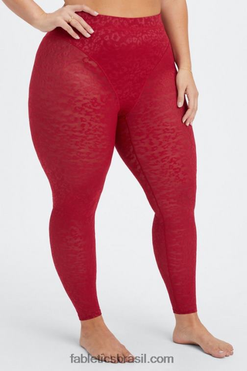 Fabletics vermelho escuro 420HR1081 legging malha leopardo cintura alta mulheres