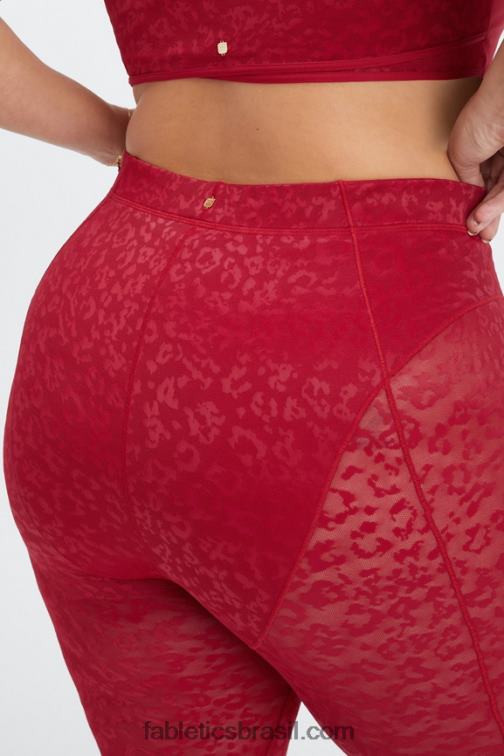 Fabletics vermelho escuro 420HR1081 legging malha leopardo cintura alta mulheres