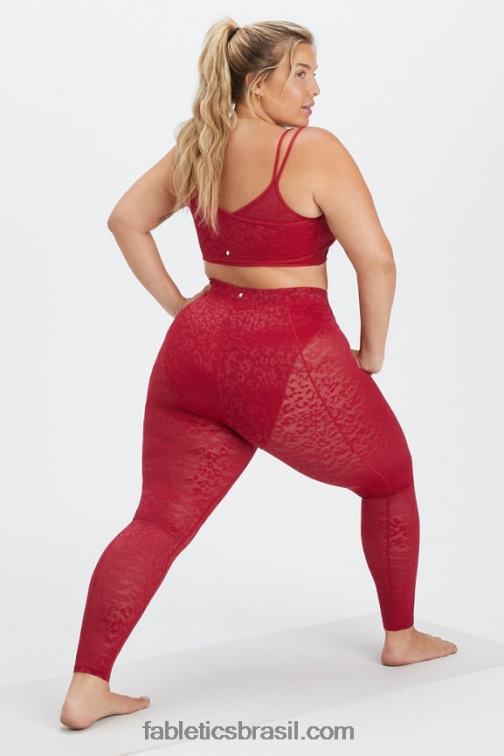 Fabletics vermelho escuro 420HR1081 legging malha leopardo cintura alta mulheres