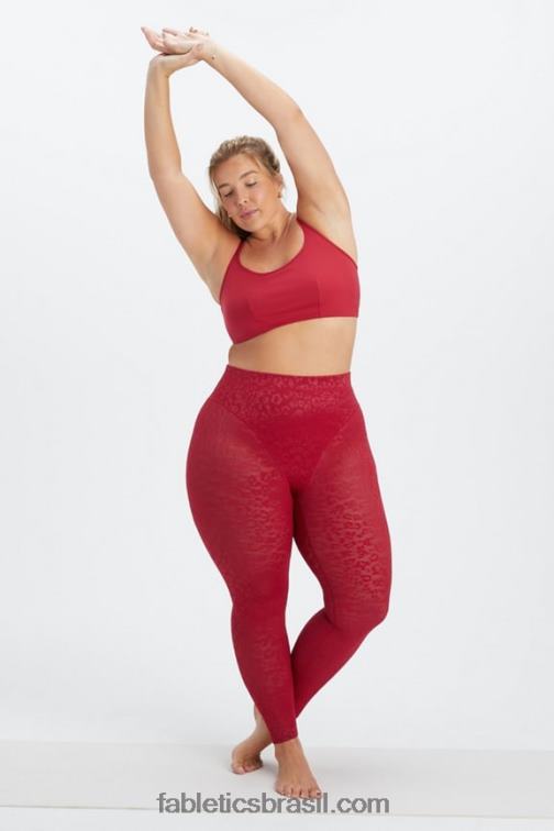 Fabletics vermelho escuro 420HR1081 legging malha leopardo cintura alta mulheres