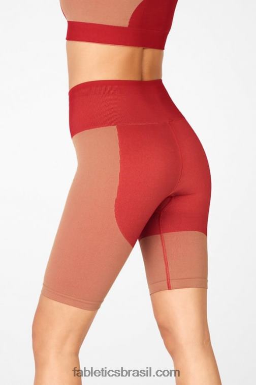 Fabletics alto vermelho/maplewood 420HR534 short cintura alta sem costura mulheres