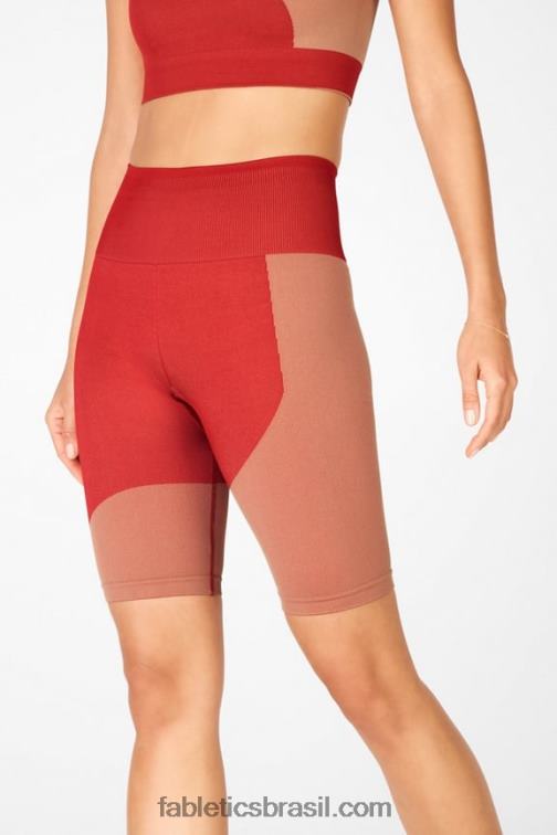Fabletics alto vermelho/maplewood 420HR534 short cintura alta sem costura mulheres
