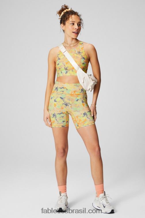 Fabletics creme/gráfico 420HR614 qualquer lugar motion365+ short cintura alta 6'' mulheres