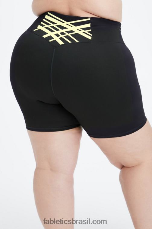 Fabletics creme preto/limão 420HR422 boost powerhold cintura alta 6'' short mulheres