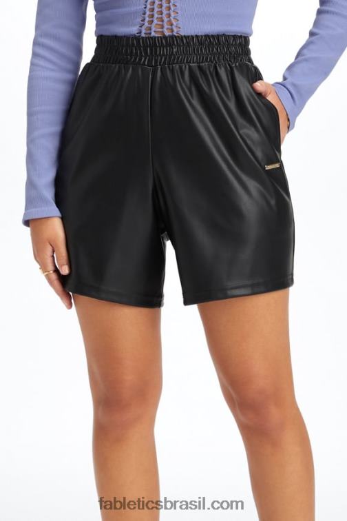 Fabletics fuga da ilha / marinha profunda 420HR356 short cintura alta couro vegano mulheres