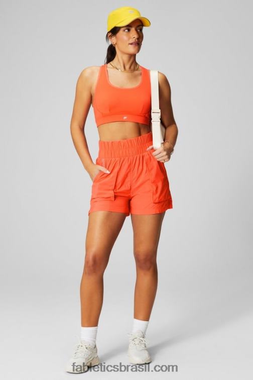 Fabletics laranja paixão/prata reflexivo 420HR603 short de náilon com cintura ultra alta mulheres