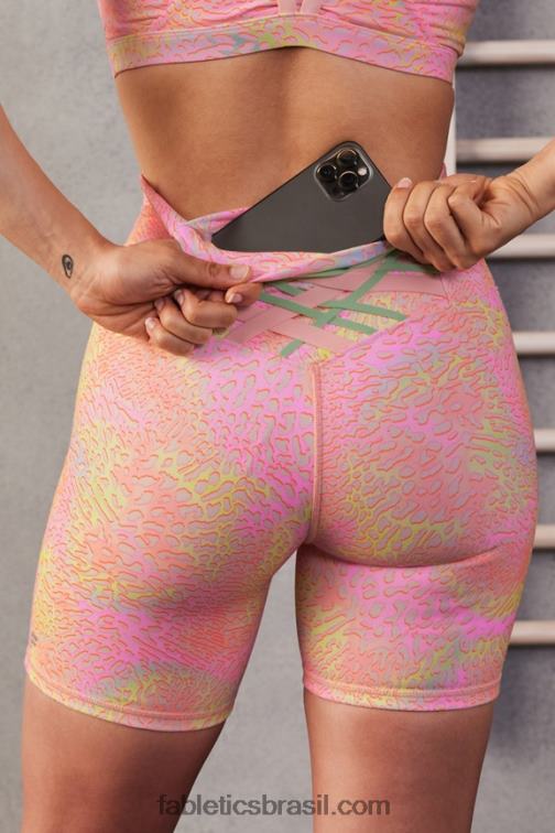 Fabletics leopardo coral/creme de manteiga rosa/lima açucarada 420HR411 boost powerhold cintura alta 6'' short mulheres