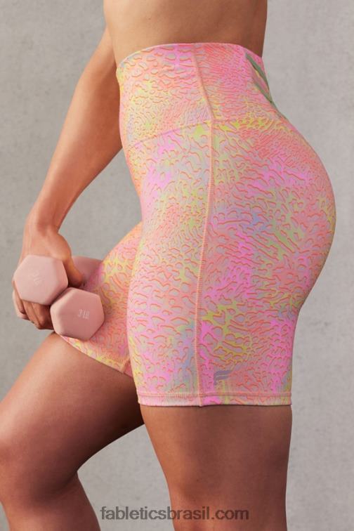 Fabletics leopardo coral/creme de manteiga rosa/lima açucarada 420HR411 boost powerhold cintura alta 6'' short mulheres