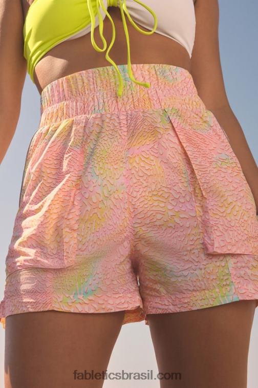 Fabletics leopardo coral/prata reflexiva 420HR602 short de náilon com cintura ultra alta mulheres