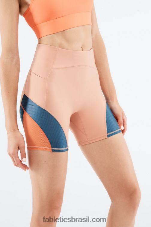 Fabletics madeira de bétula/verdadeiro azul-petróleo/laranja estourada 420HR541 cintura alta motion365 corrida curta 6" mulheres