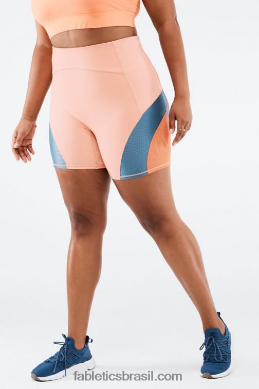 Fabletics madeira de bétula/verdadeiro azul-petróleo/laranja estourada 420HR542 cintura alta motion365 corrida curta 6" mulheres